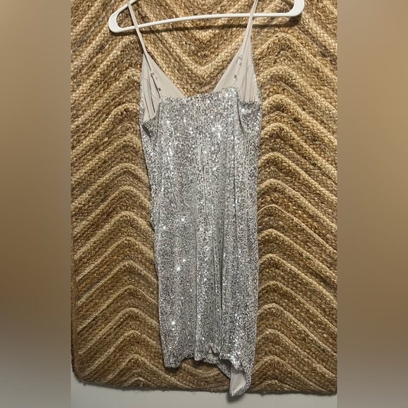 Crystal Sky Women's Silver Sequin Sparkle Spaghetti Strap V Neck Dress,Size M - Picture 4 of 12